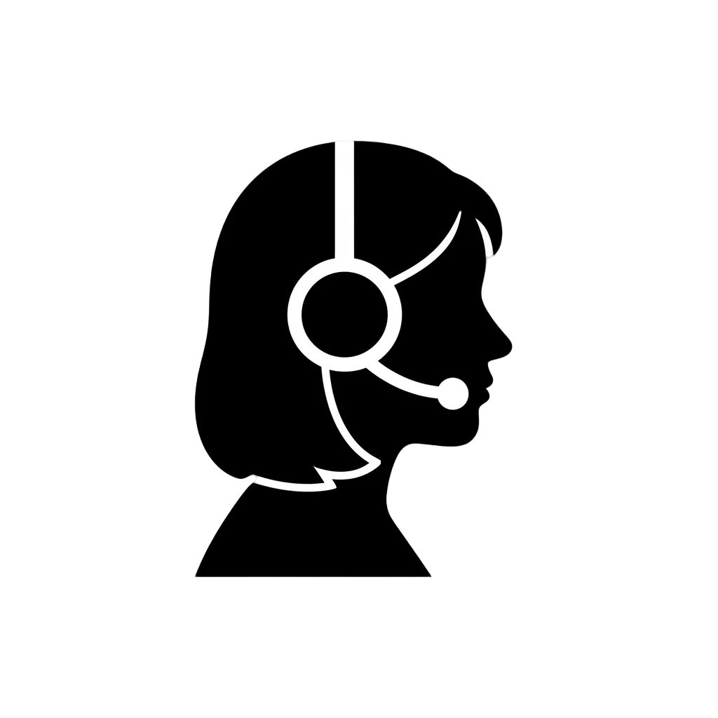 Make a black icon of an asistant with headphones